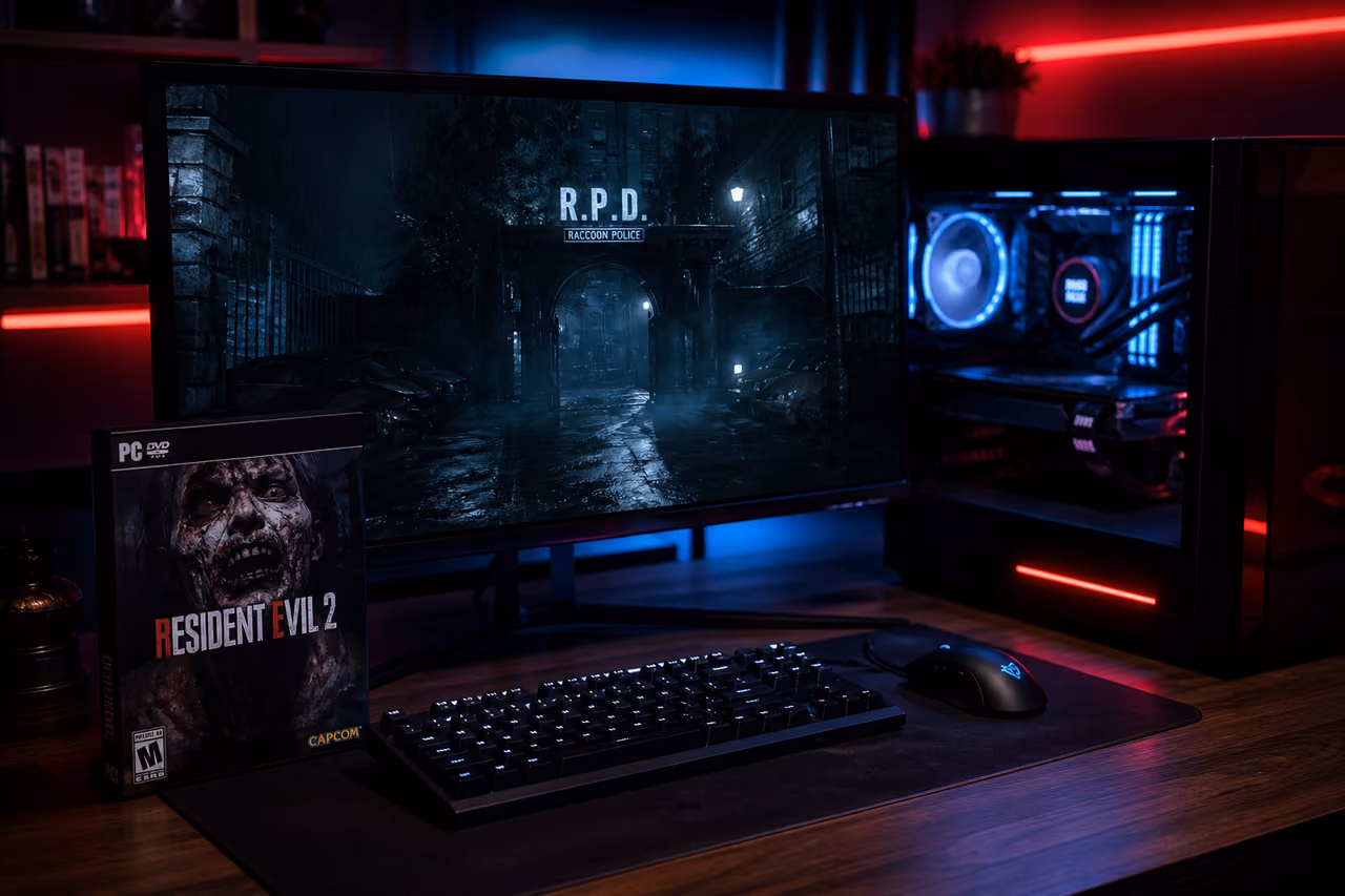 Gaming Pc Setup Featuring Survival Horror Game and Retail Box