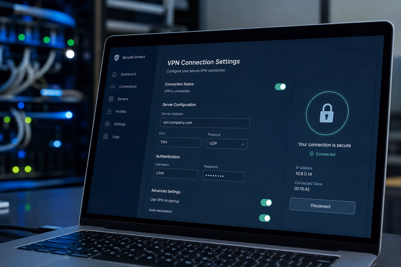 It Specialist Configuring Vpn Access on a Laptop in Server Room