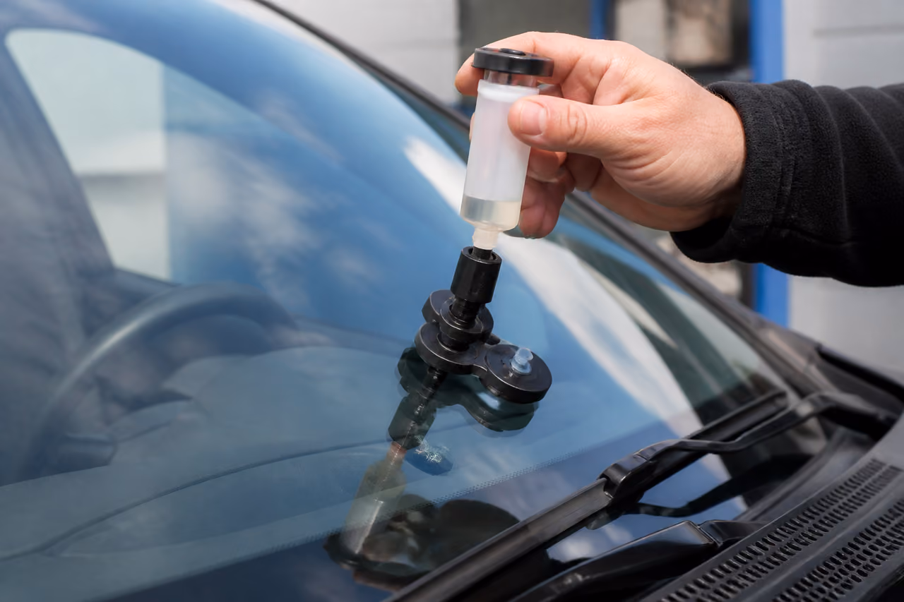 Technician Performing Professional Windshield Repair on Car Glass