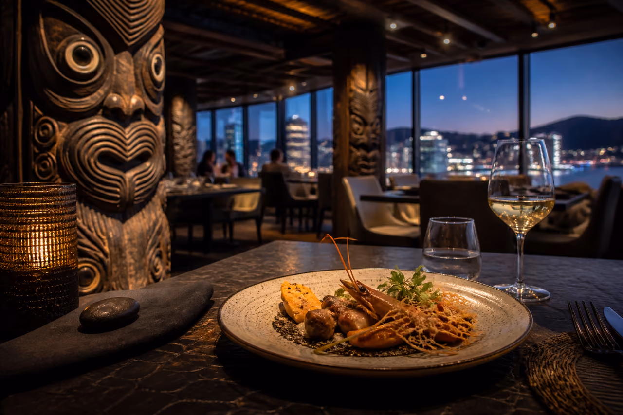 Modern Maori Restaurant Interior with Gourmet Fusion Cuisine in Wellington