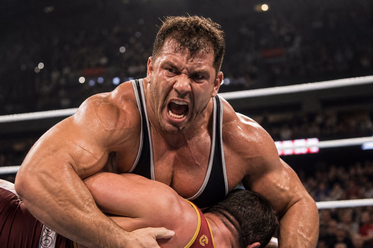 Professional Wrestler Competing in an Arena Match
