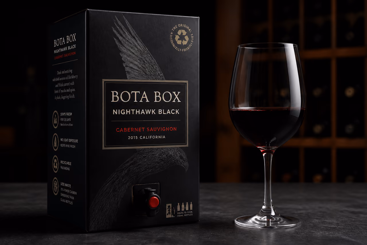 Bota Box Nighthawk Black Wine Box with Red Wine Glass