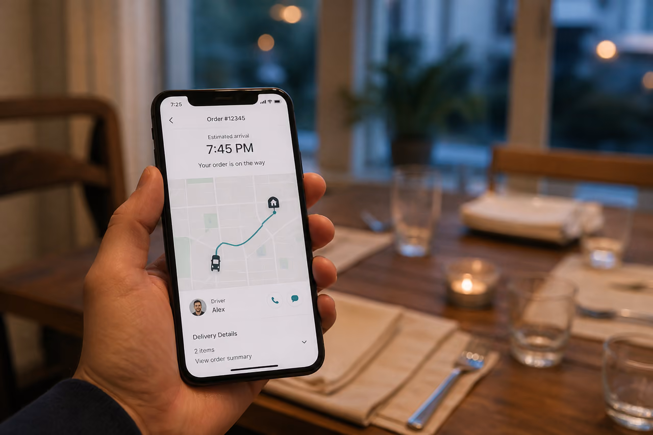 Person Tracking Food Delivery Order on Smartphone