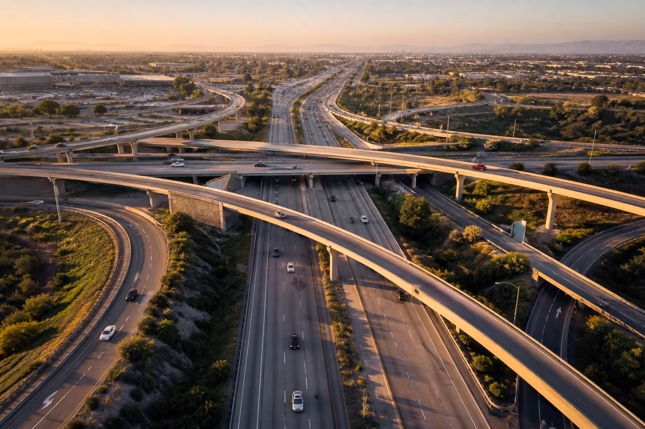 Aerial View of a Complex Highway Parker Interchange