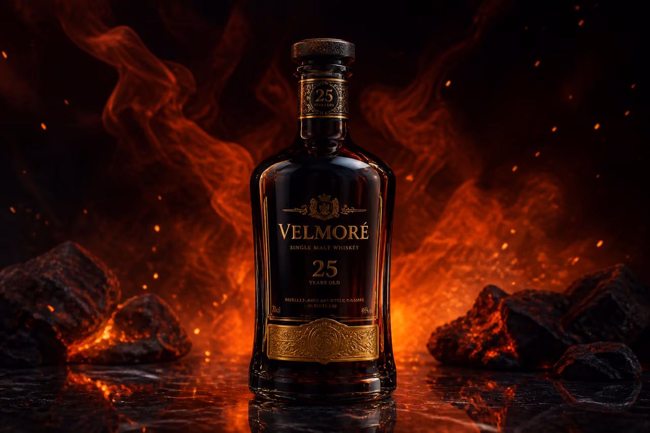 Premium Bottle of Hellfire Liquor on Reflective Black Surface