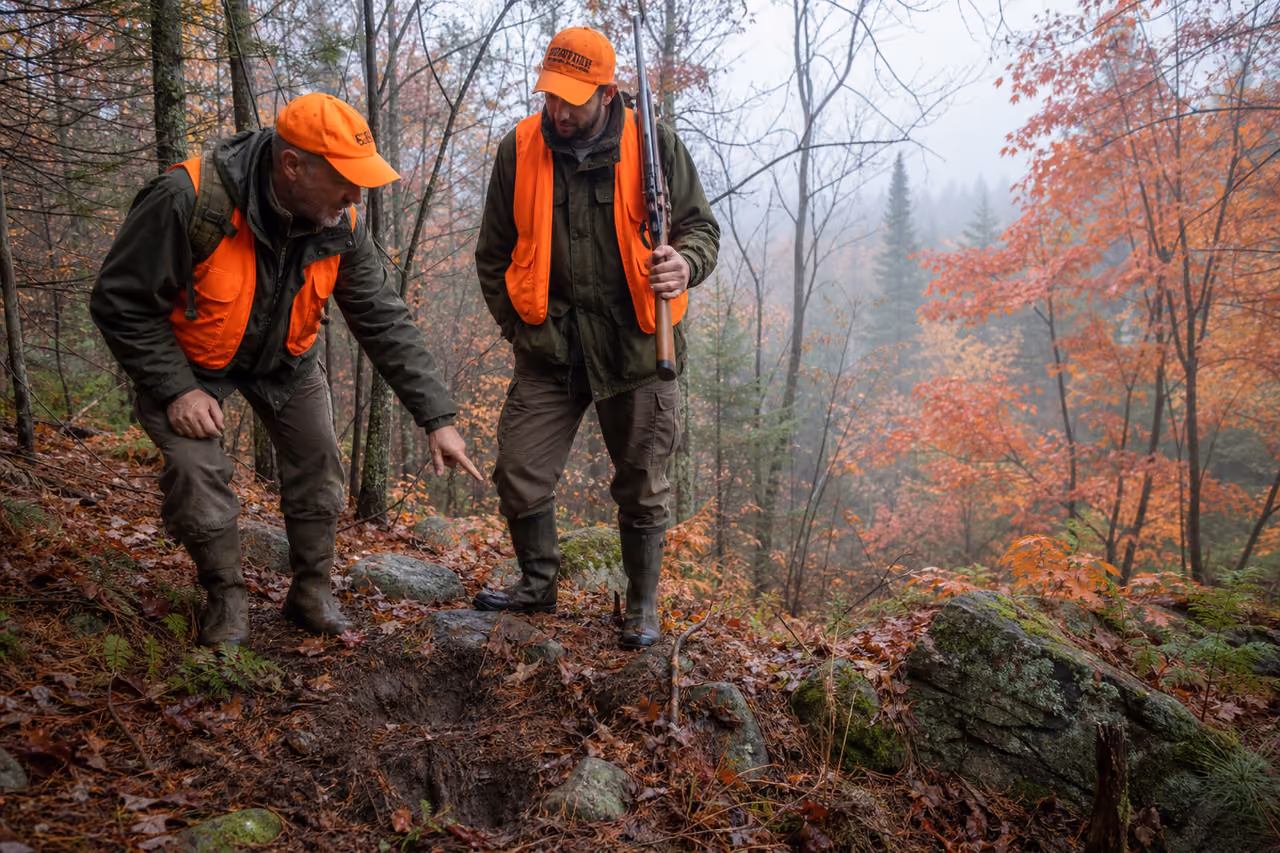 Hunting Guide Tracking Moose in an Autumn Vermont Forest