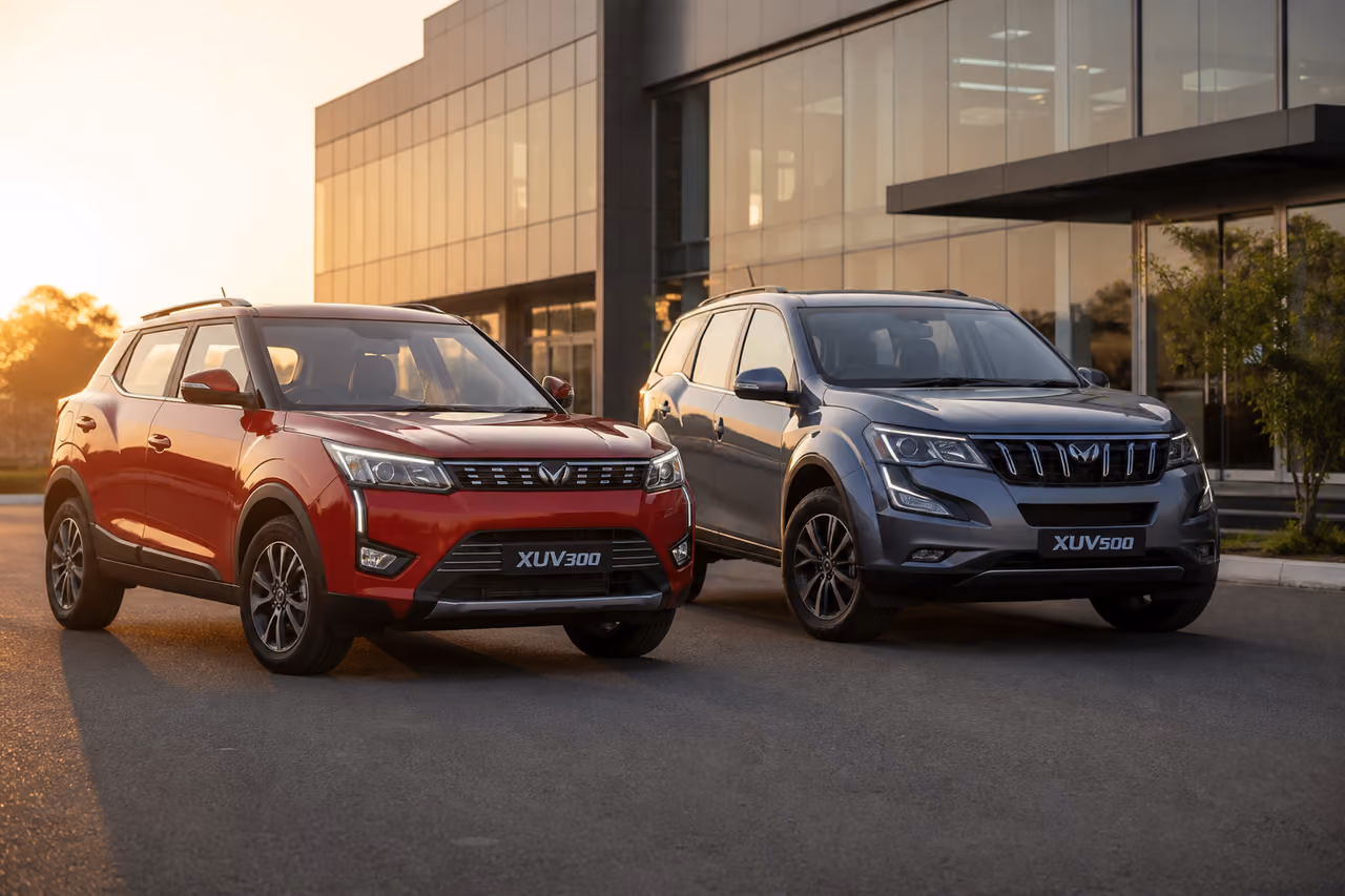 Comparison of Mahindra Xuv300 and Xuv500 Suvs on Dealership Lot