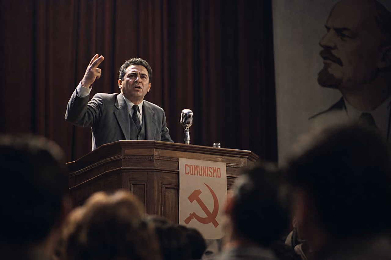 Man Delivering a Political Speech from a Vintage Podium