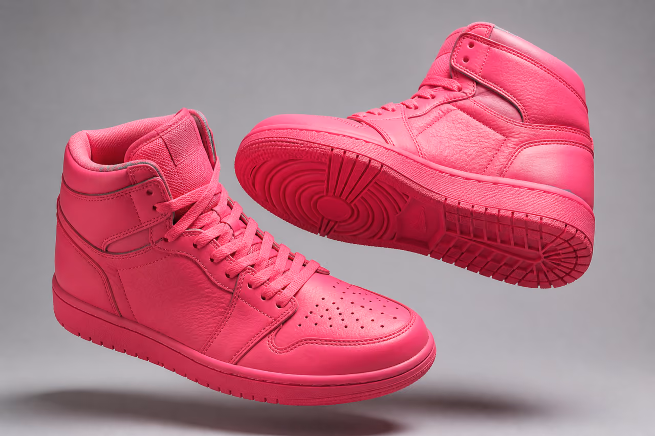 Hyper Pink High Top Sneakers Floating in Studio