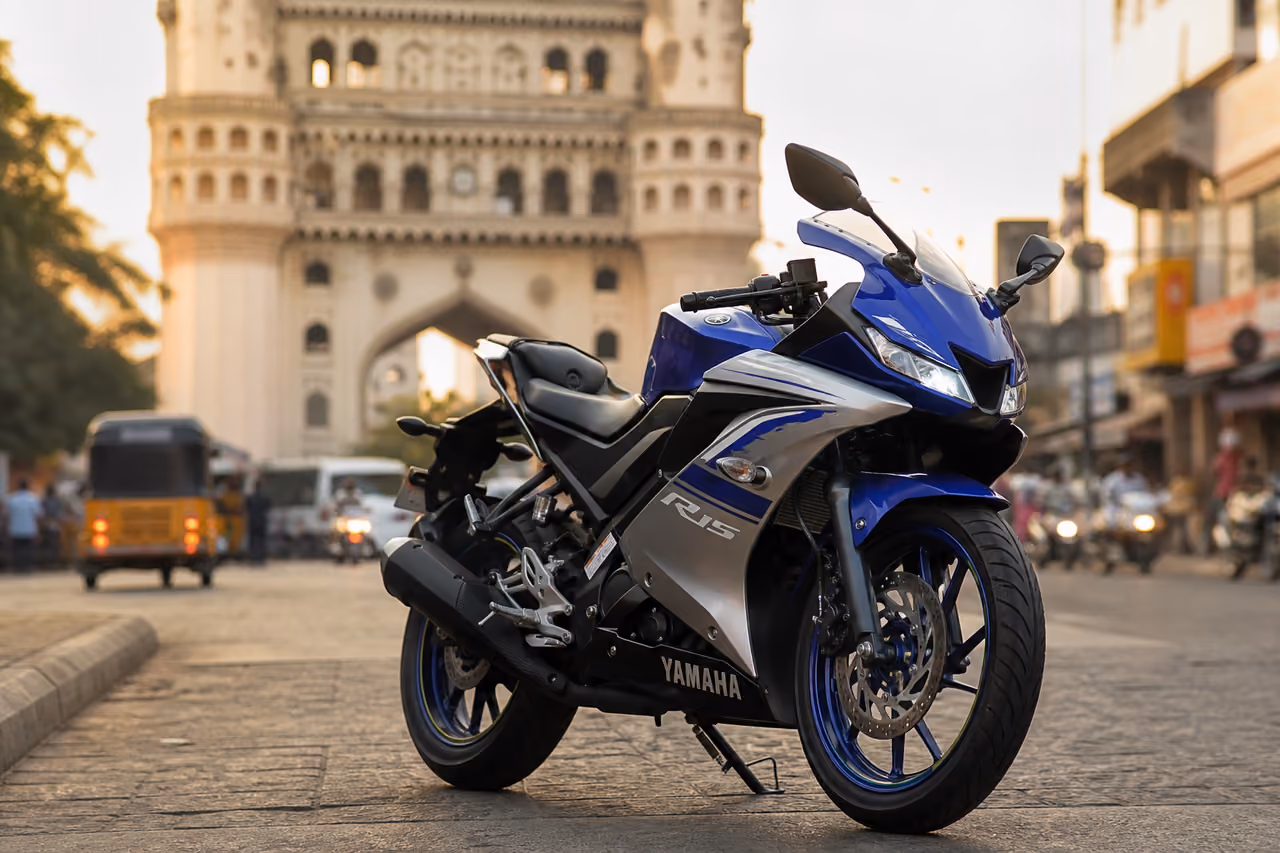 Yamaha Sportbike Parked on a Hyderabad City Street