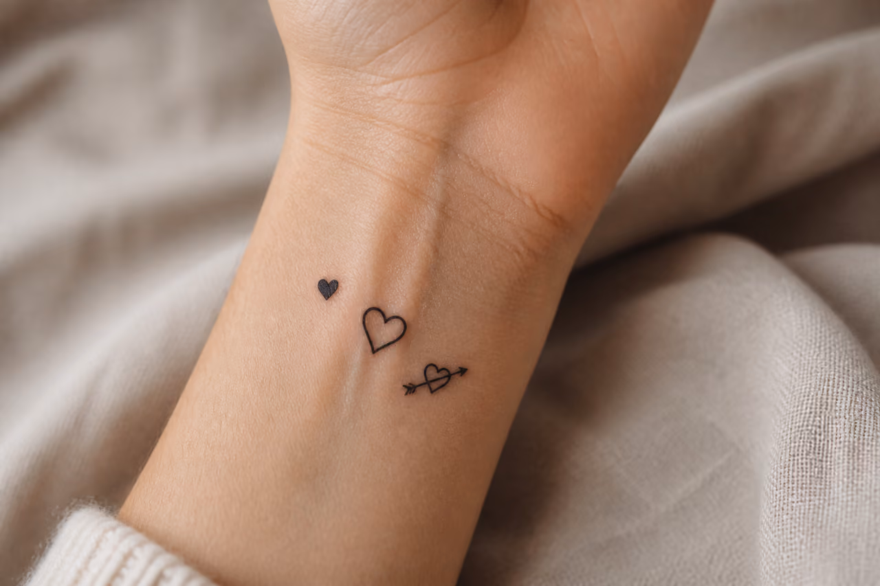 Minimalist Love Heart Tattoo Designs on a Person's Wrist