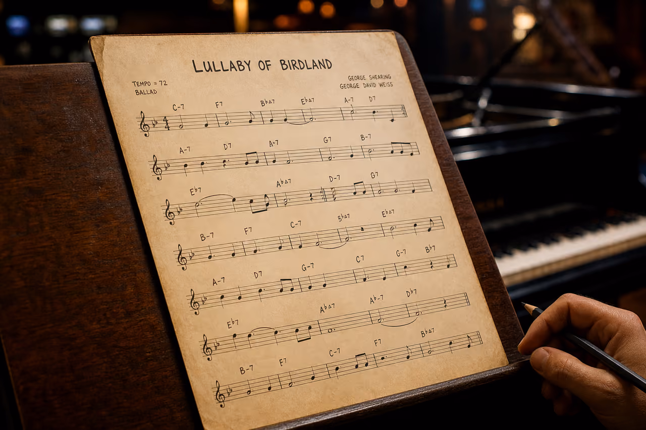 Vintage Jazz Lead Sheet Resting on a Piano Stand
