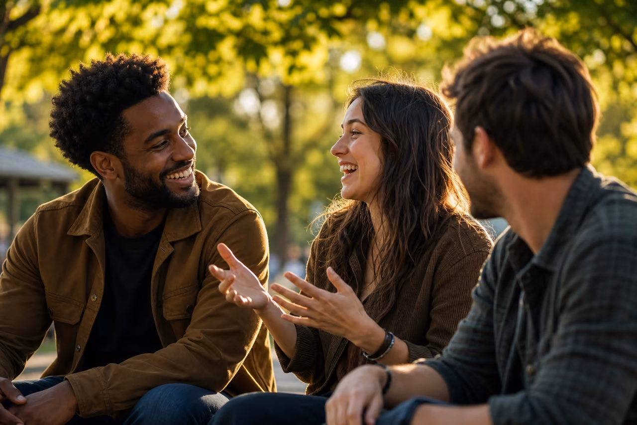 Diverse Friends Laughing and Connecting in a Sunny Park