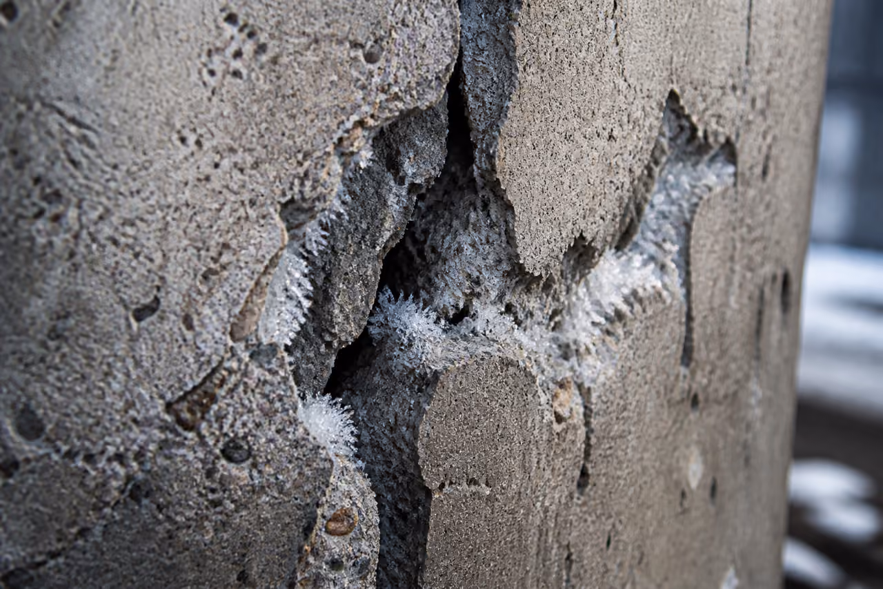 Close Up of Freeze Damage on Concrete Wall