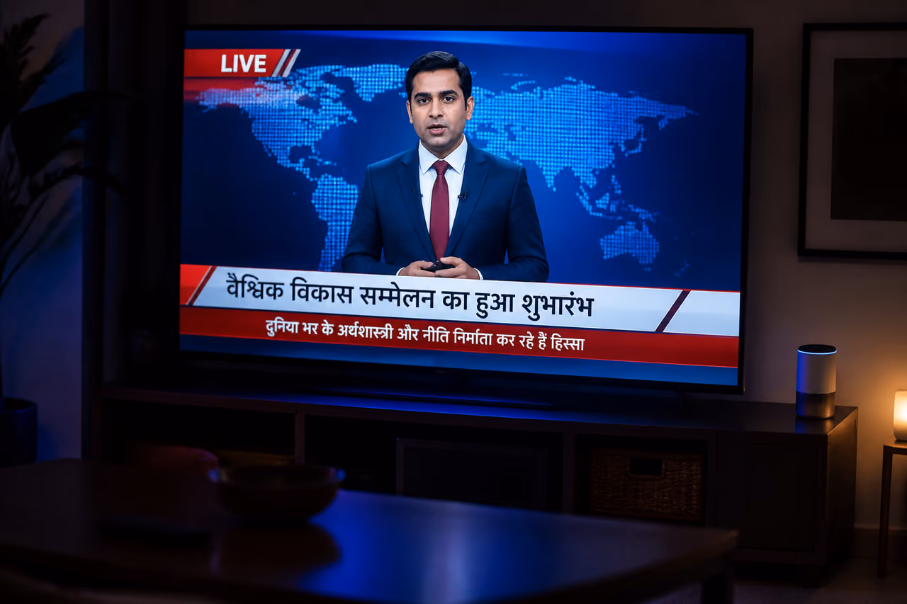 Television Displaying a Live Hindi News Broadcast in a Living Room