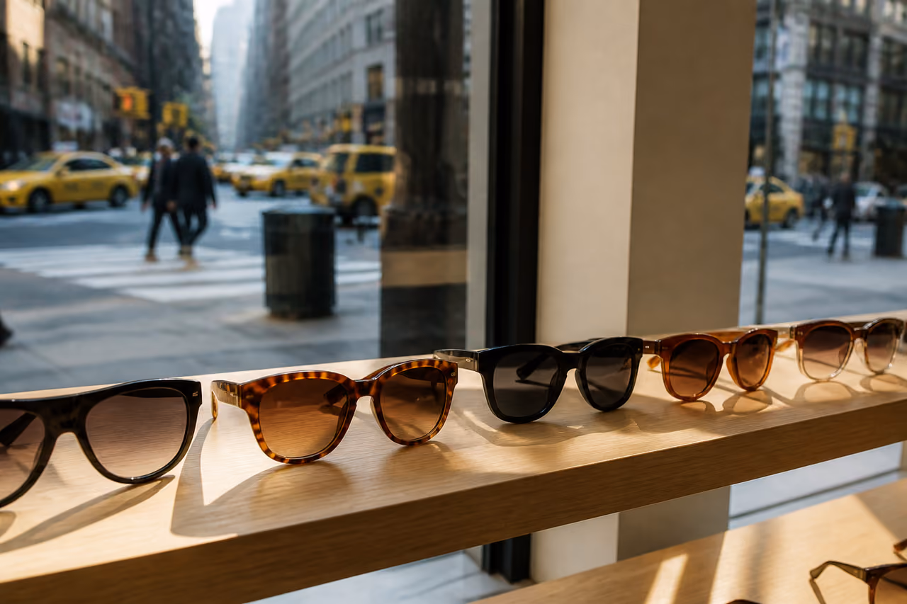 Designer Sunglasses Displayed in a Modern New York Boutique