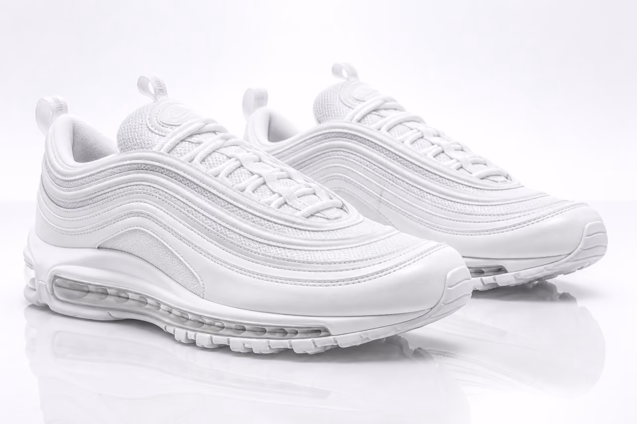 White Athletic Sneakers with Visible Air Sole in Studio