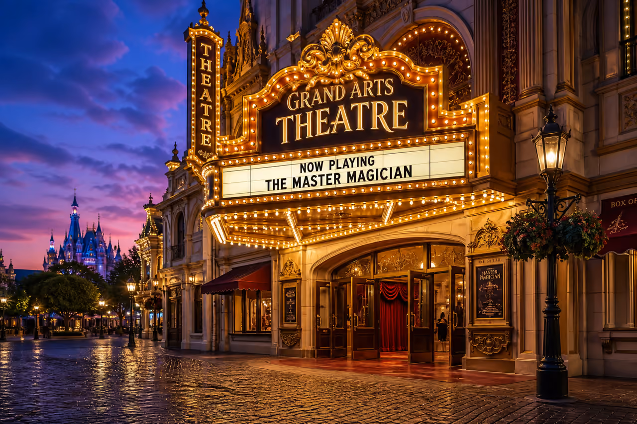 Ornate Broadway Theater Facade in a Magical Theme Park