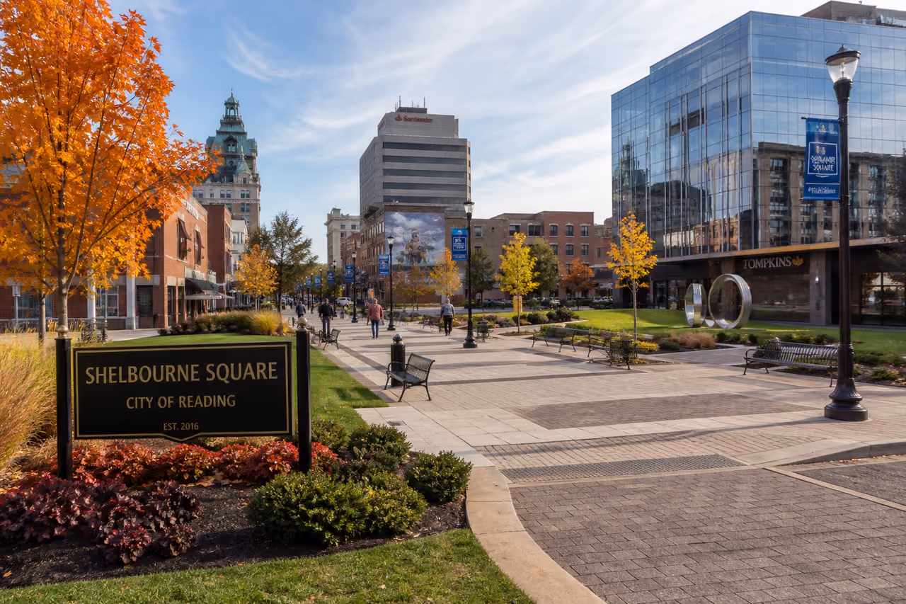 Urban Architecture and Autumn Greenery at Shelbourne Square