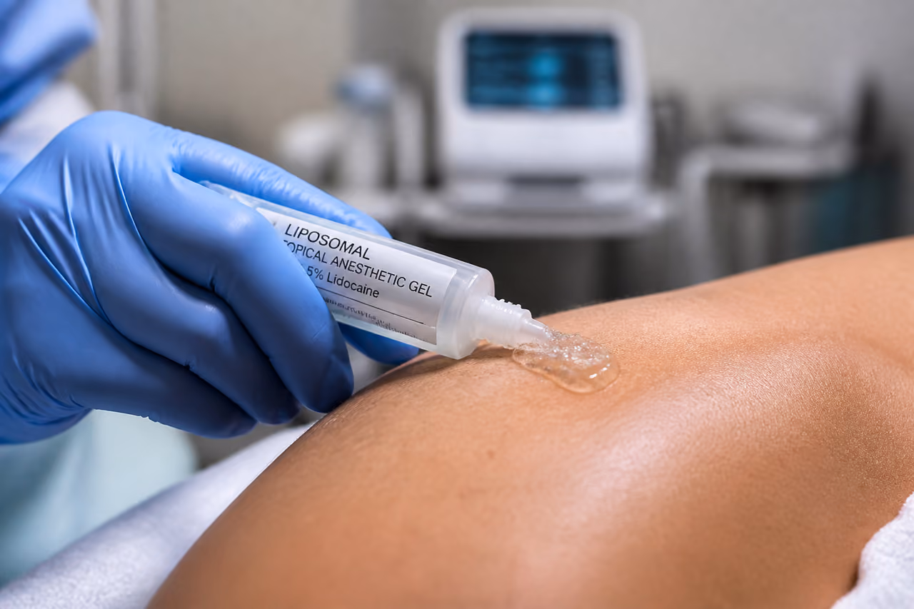 Healthcare Provider Applying Topical Anesthetic Gel to Patient Skin