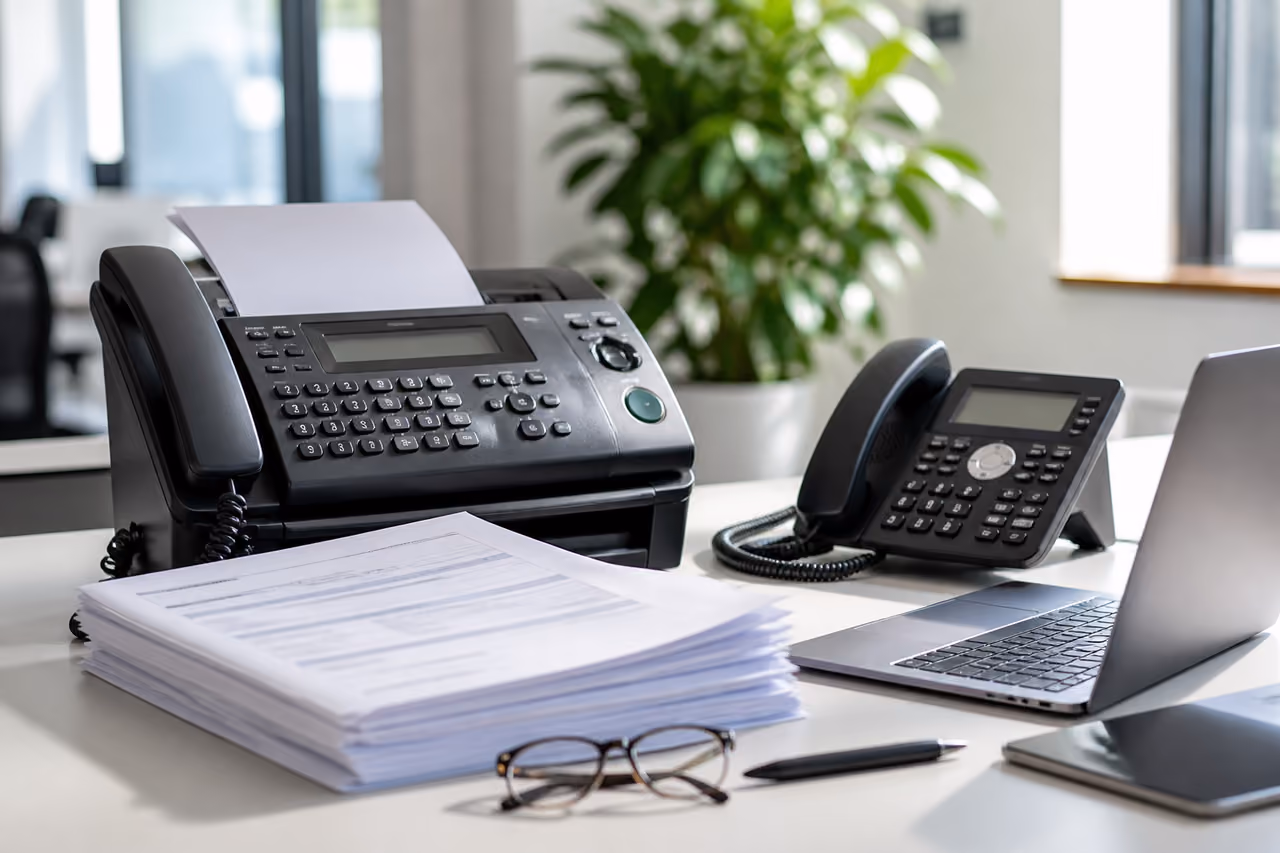 Medical Documents and Fax Machine on Professional Office Desk