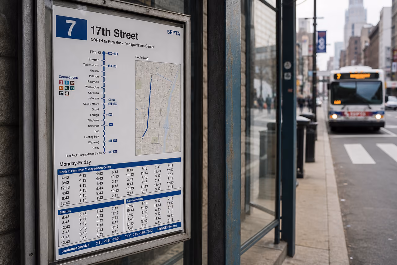 Printed 7 Bus Schedule Septa at Urban Transit Stop