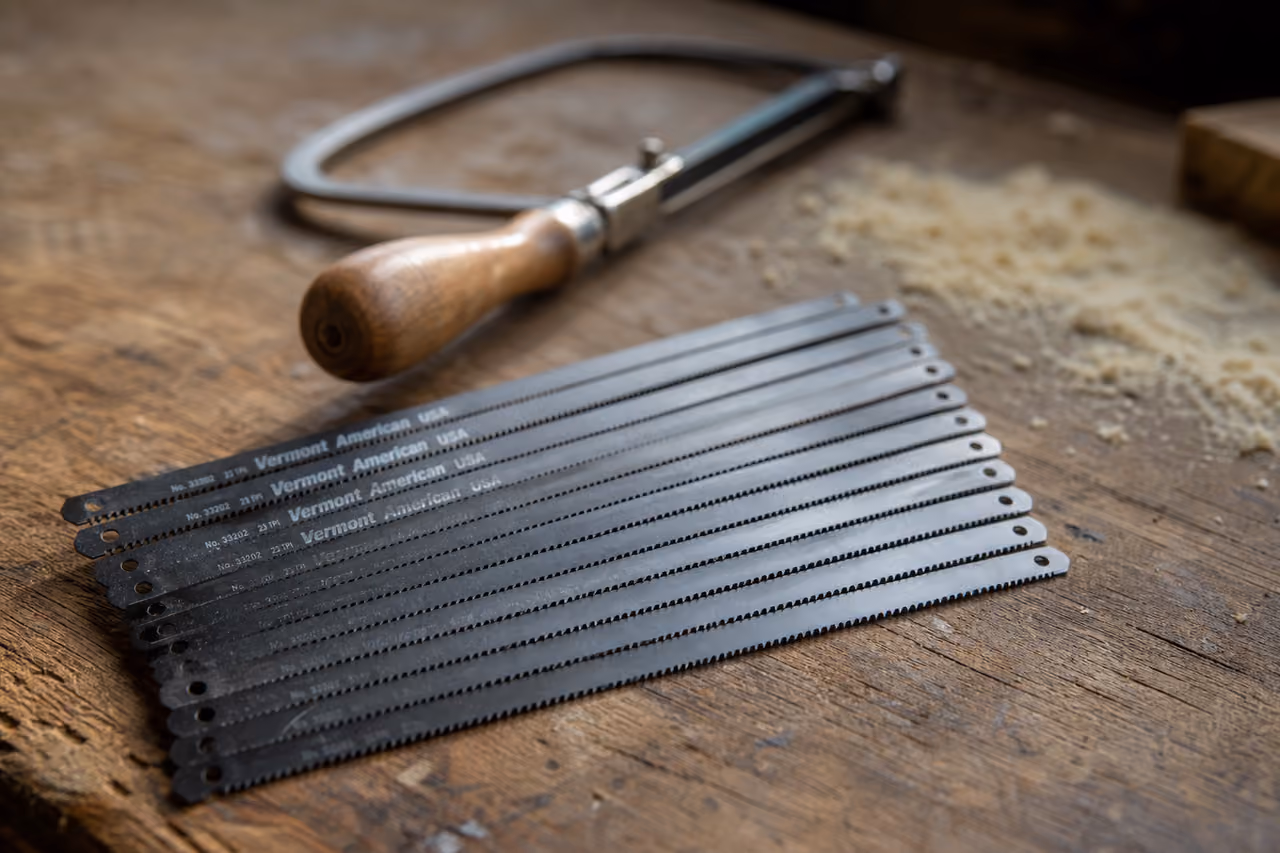 Vermont American Coping Saw Blades on a Wooden Workbench