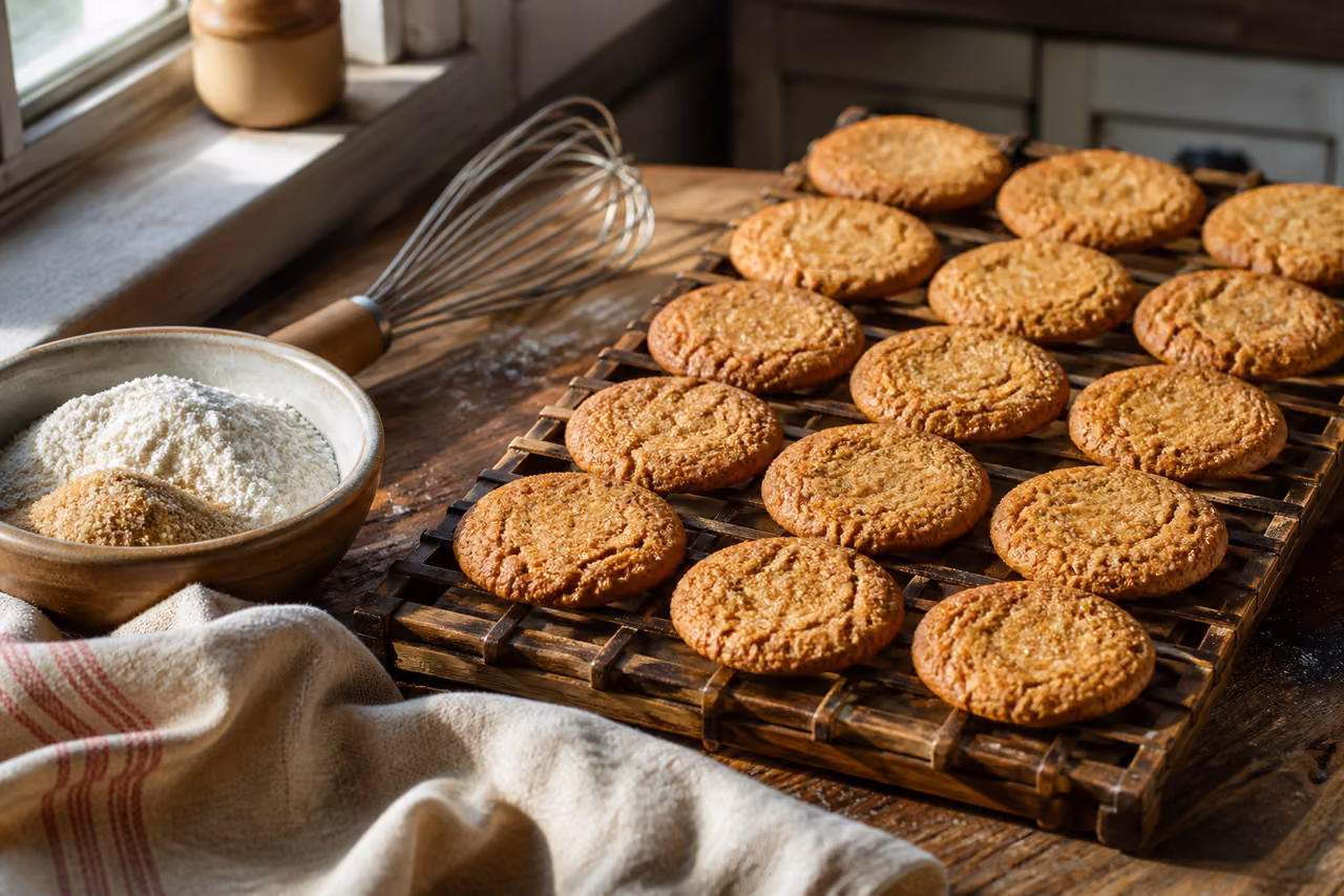 Freshly Baked La Choy Cookies on a Wooden Cooling Rack