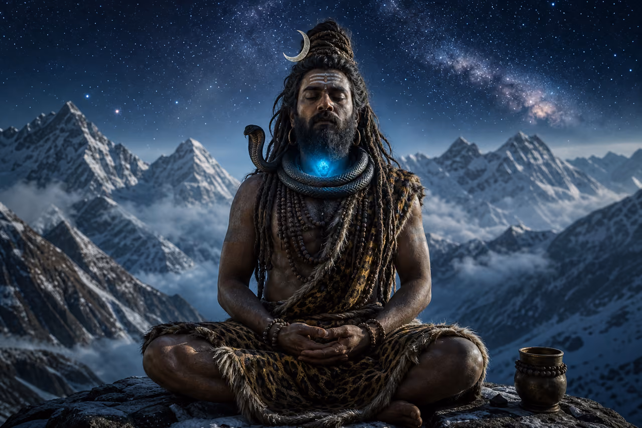 Divine Deity Meditating on a Snowy Himalayan Peak