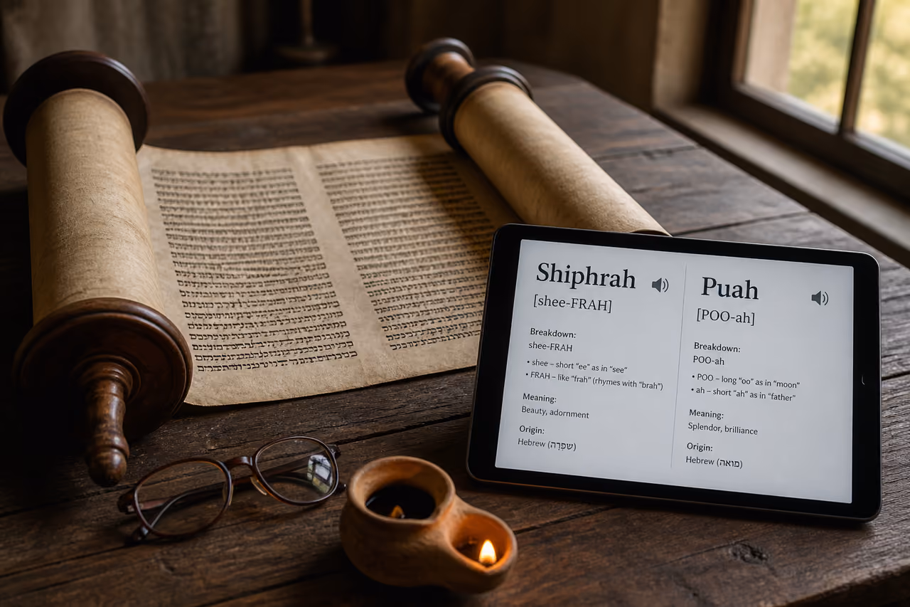 Ancient Scroll and Tablet Showing Shiphrah and Puah Pronunciation