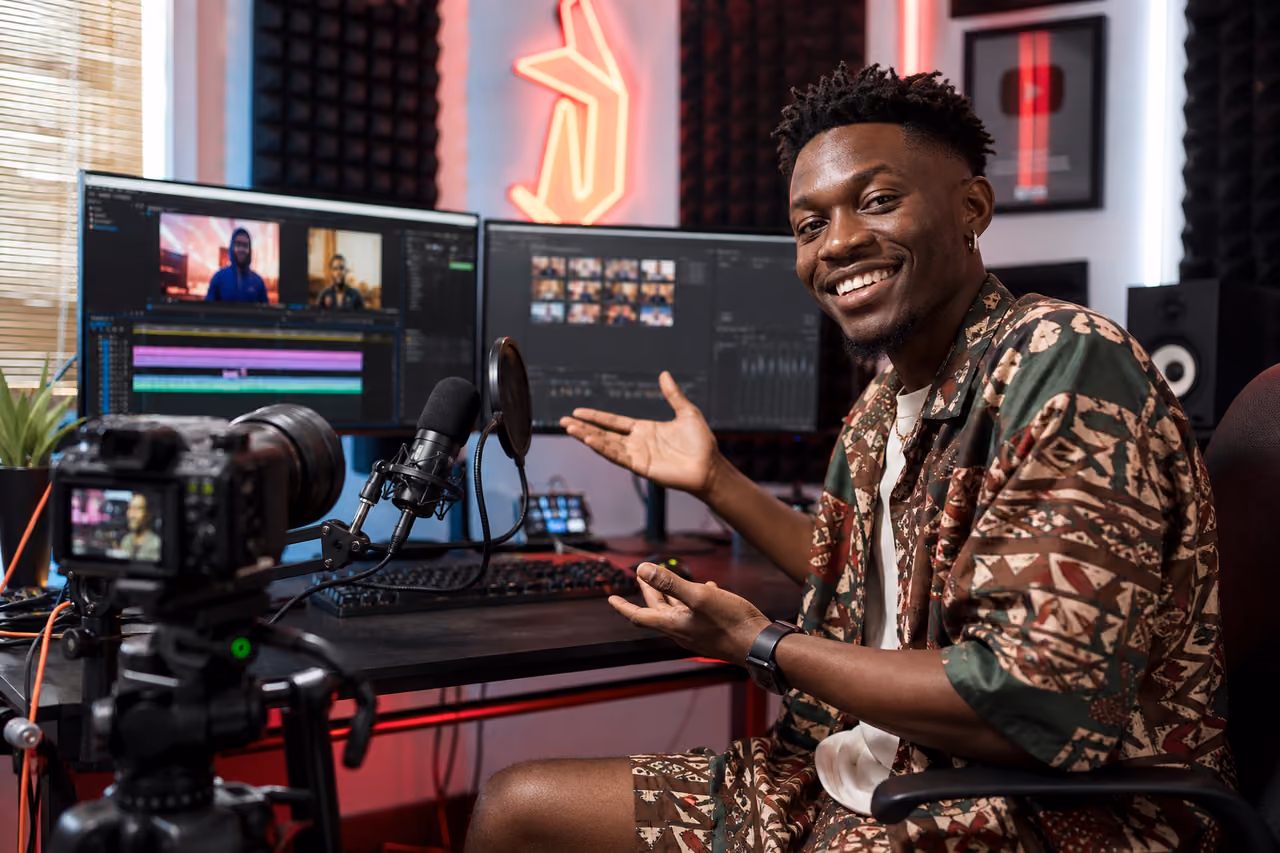 Nigerian Content Creator Working in a Modern Video Studio
