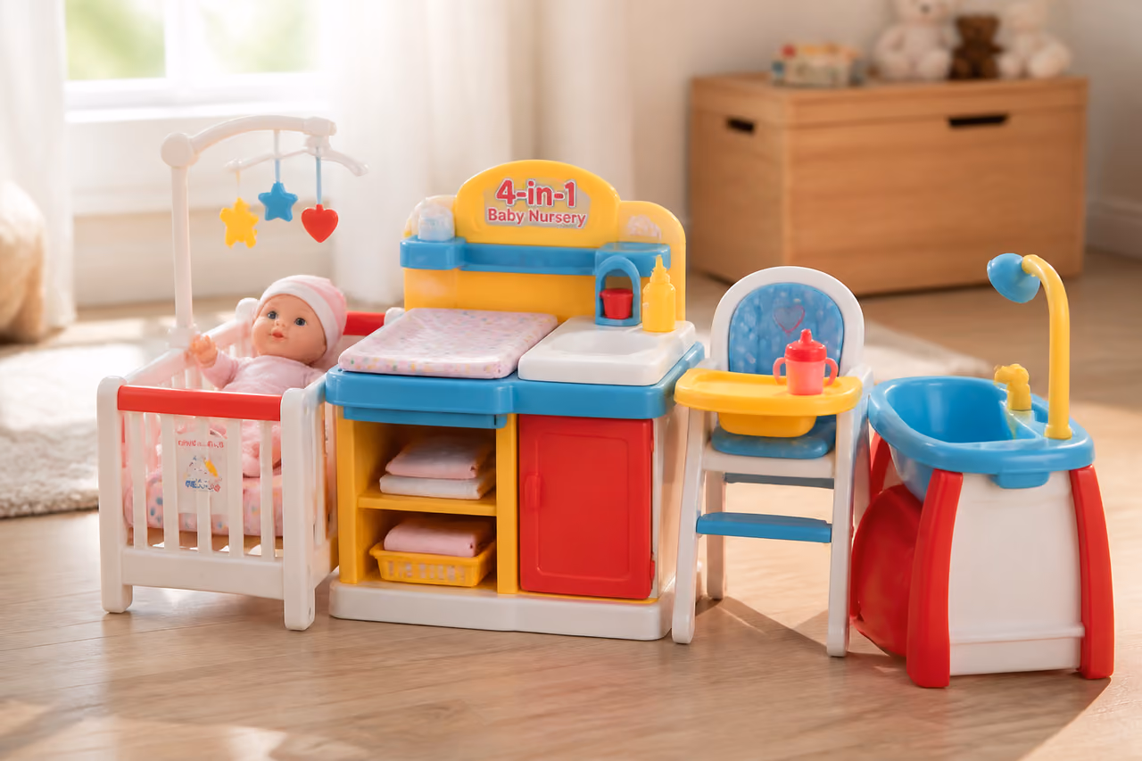 Colorful 4-in-1 Baby Nursery Playset in a Bright Playroom