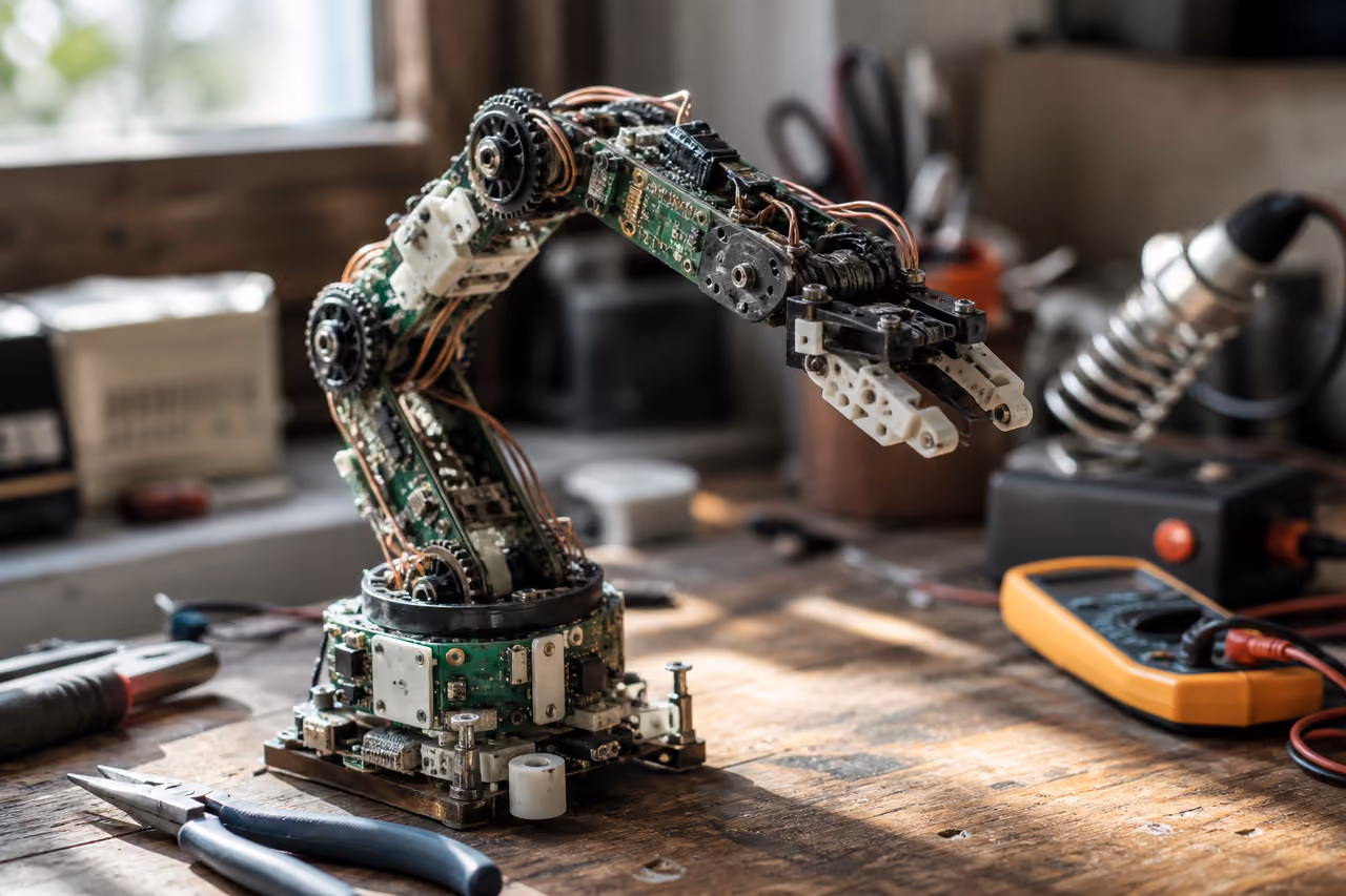 Handcrafted Robotic Arm Made from Recycled Electronic Waste