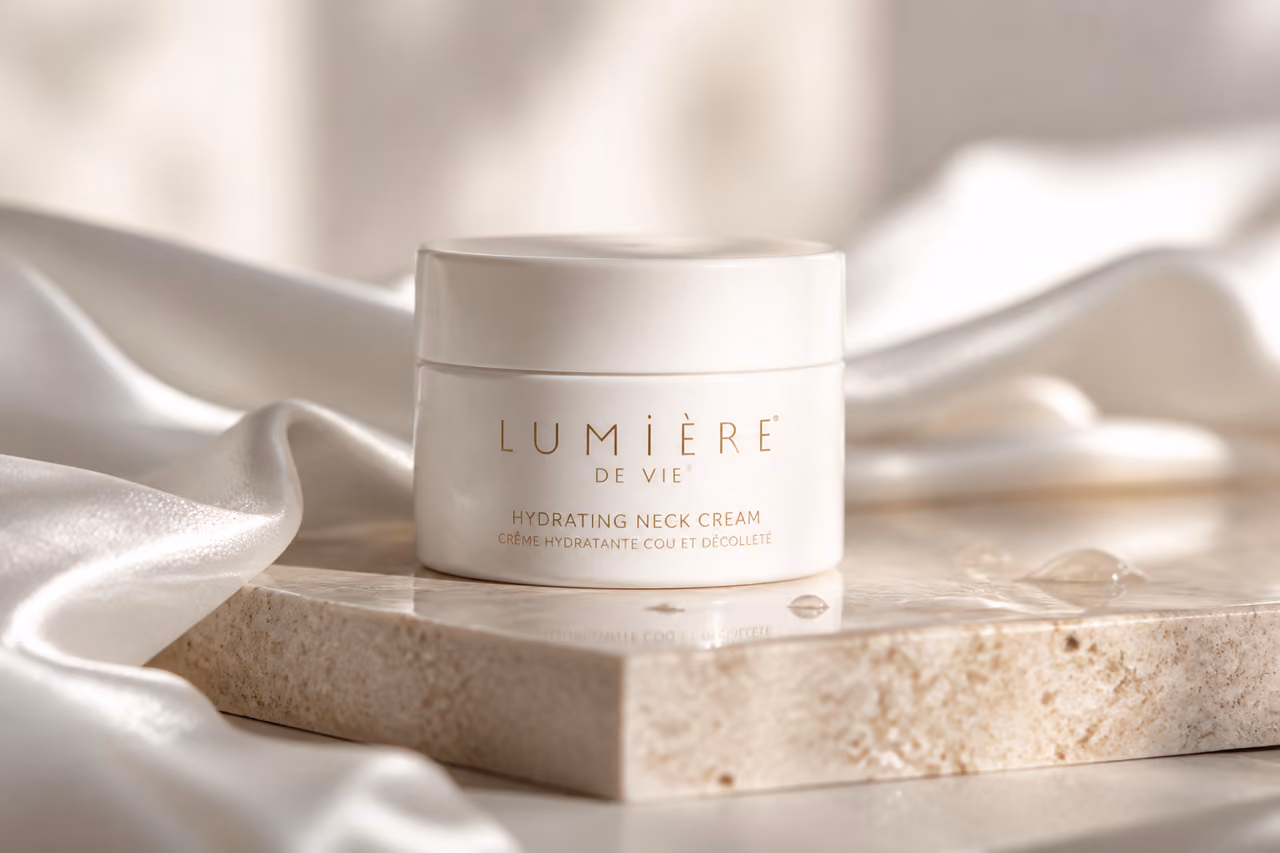 Luxury Neck Cream Jar on Travertine Stone Plinth