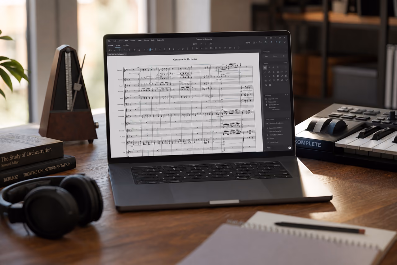 Music Notation Software Displayed on Laptop in Home Studio
