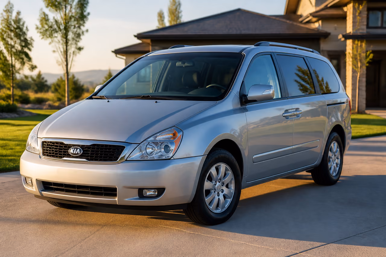 Silver 2010 Kia Van Parked in Suburban Driveway