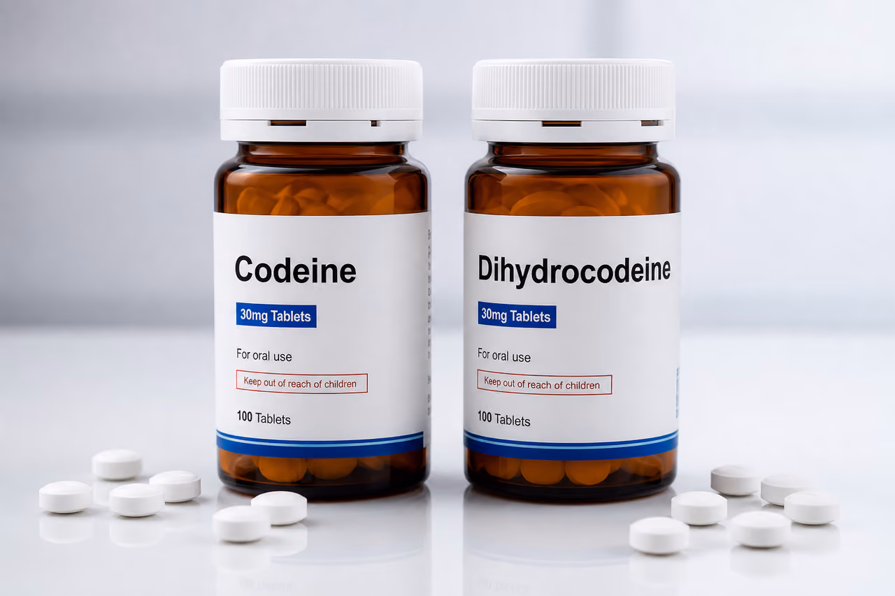 Comparison of Codeine and Dihydrocodeine Medication Bottles