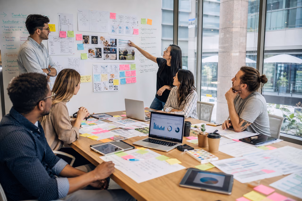 Marketing Team Brainstorming a Creative Campaign in Modern Office