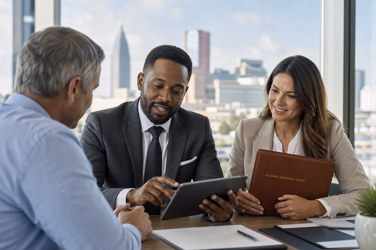 Insurance Agents Consulting with a Client in an Office