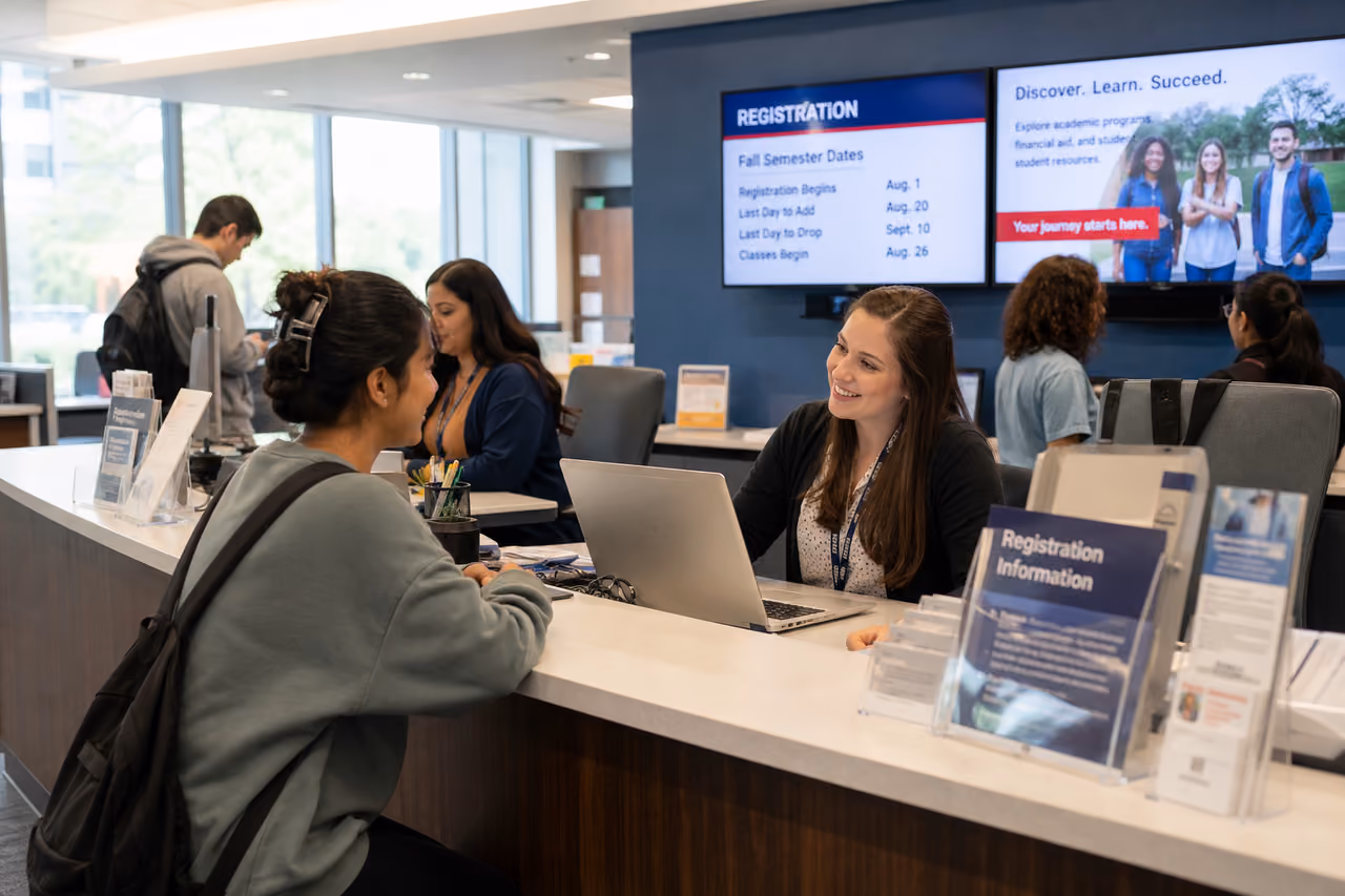 Students Visiting a College Registration Office for Enrollment