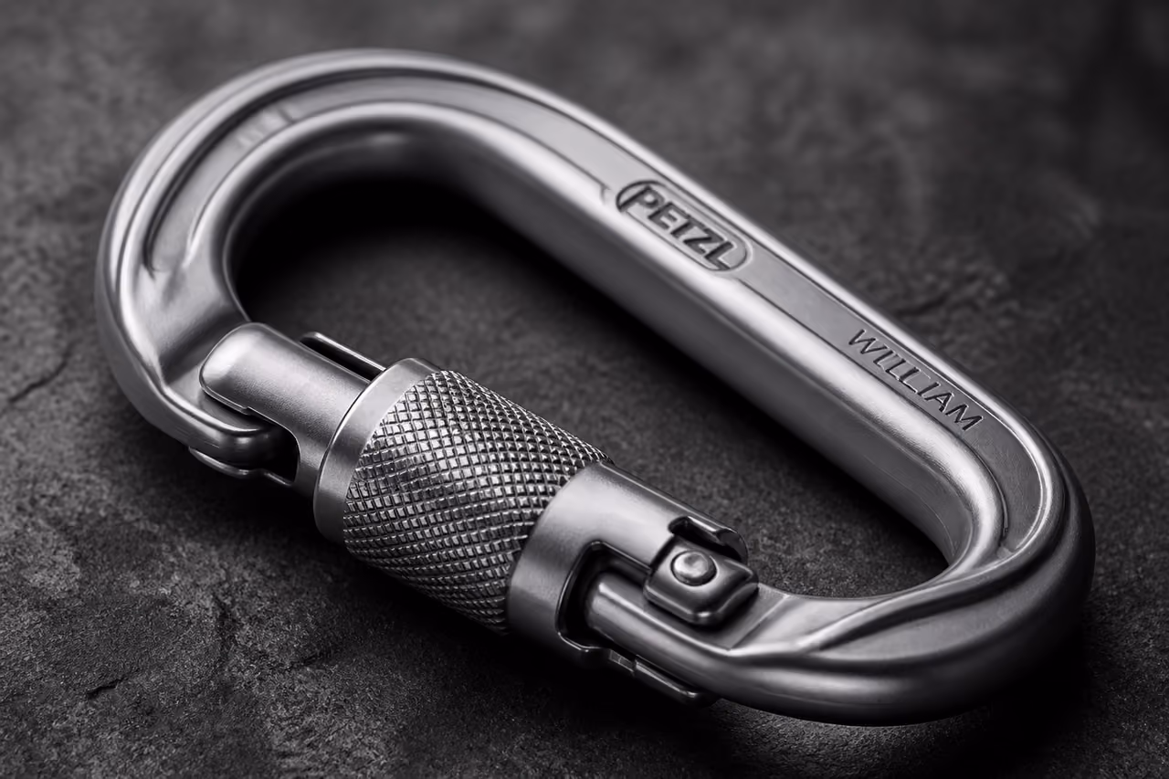 Petzl William Locking Carabiner on Dark Textured Background
