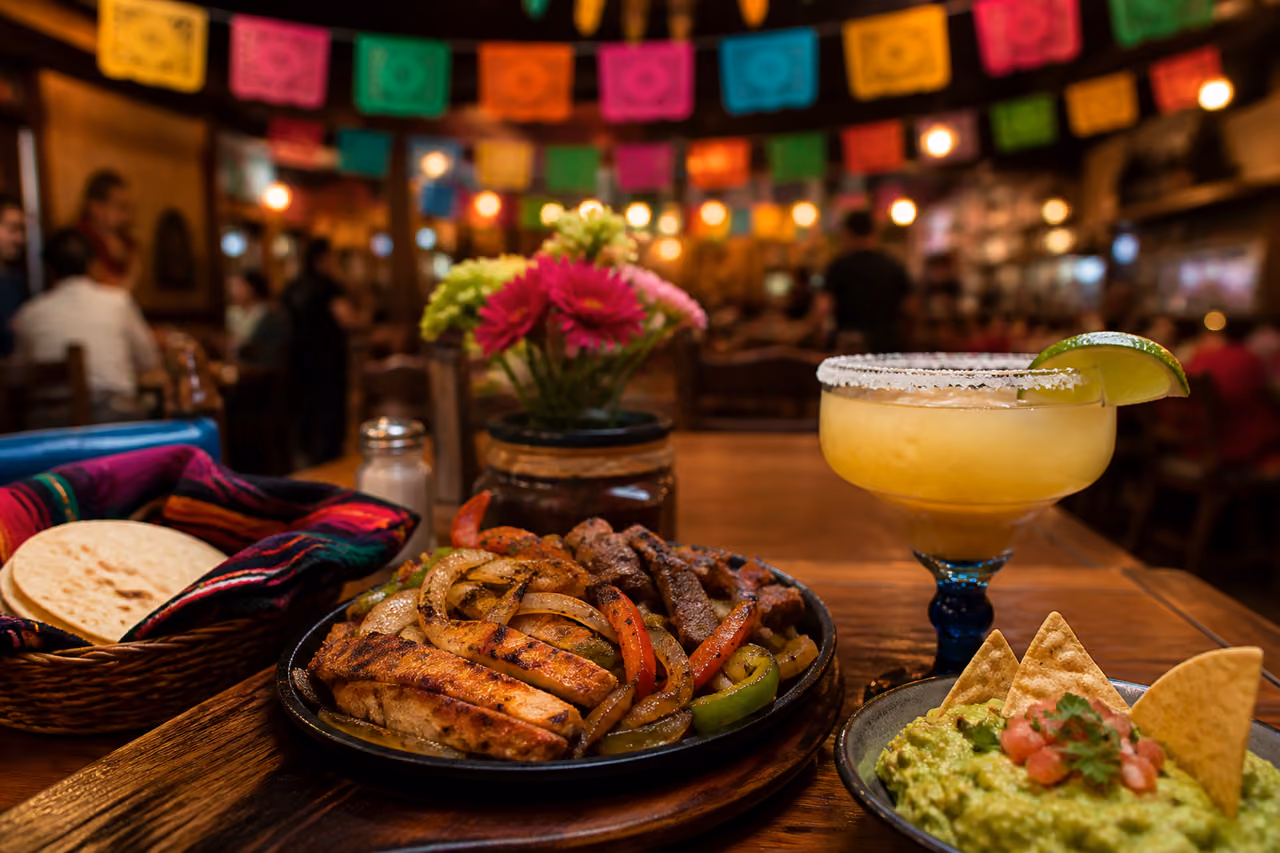 Traditional Mexican Feast on a Rustic Restaurant Table