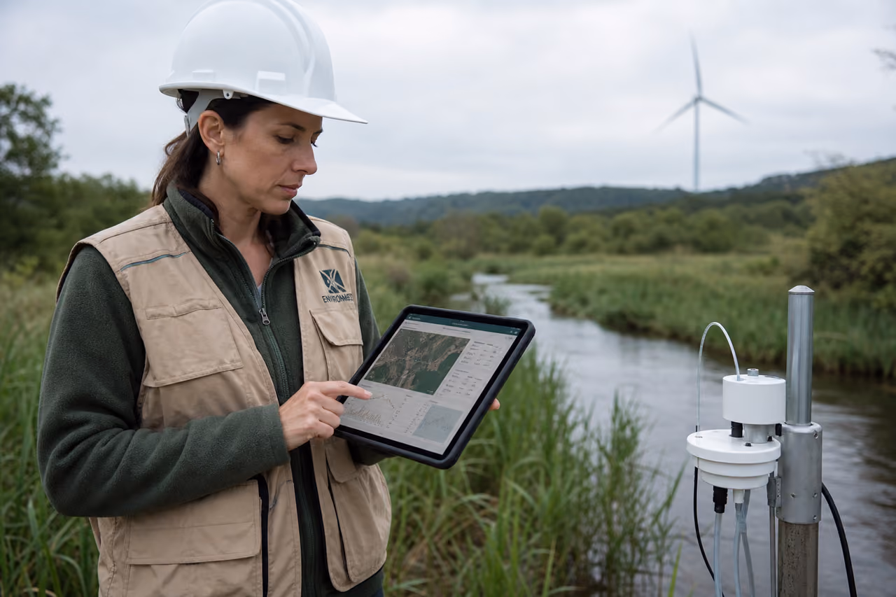 Environmental Scientist Conducting Field Assessment in a Wetland