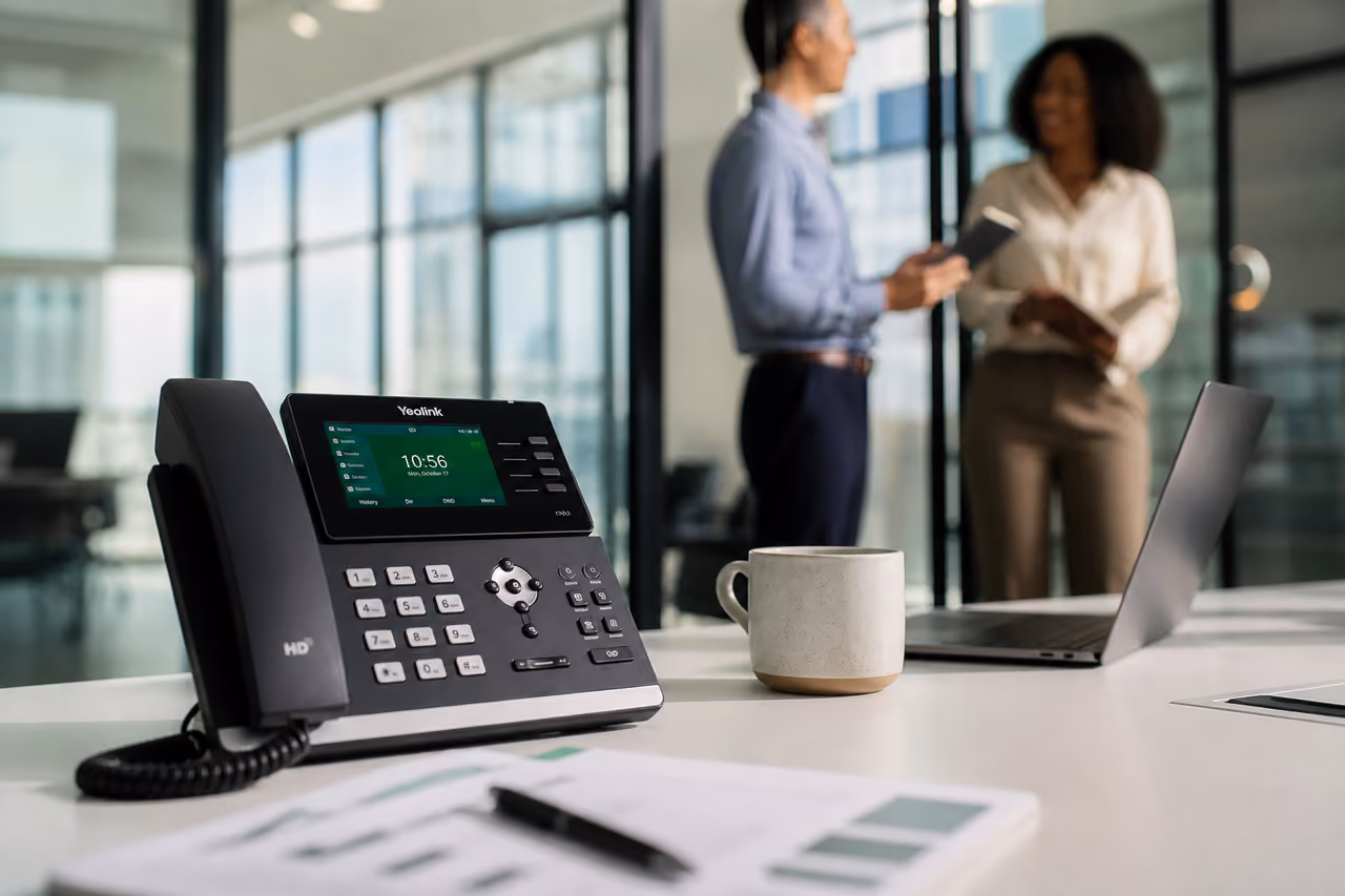 Professional Voip Desk Phone in a Modern Small Business Office