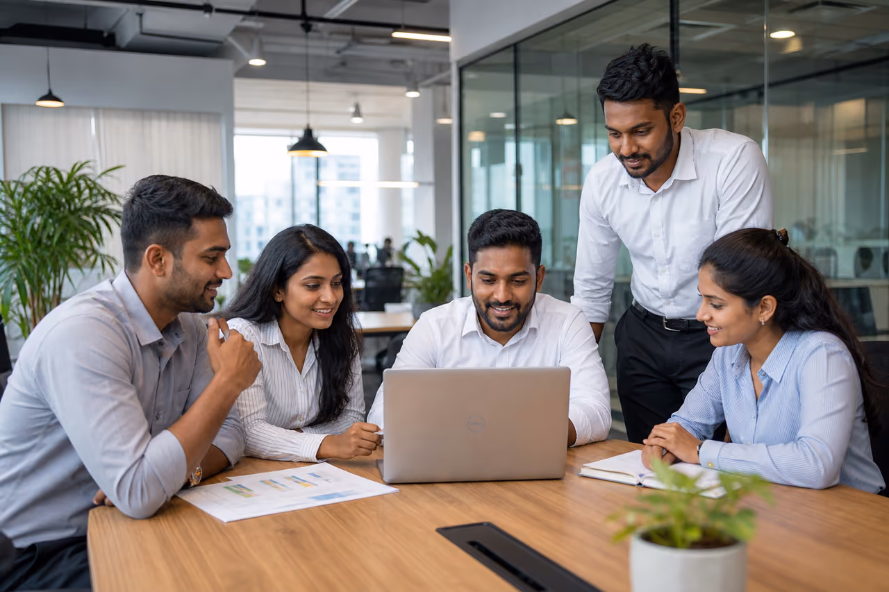 Professionals Collaborating in a Modern Corporate Office Setting