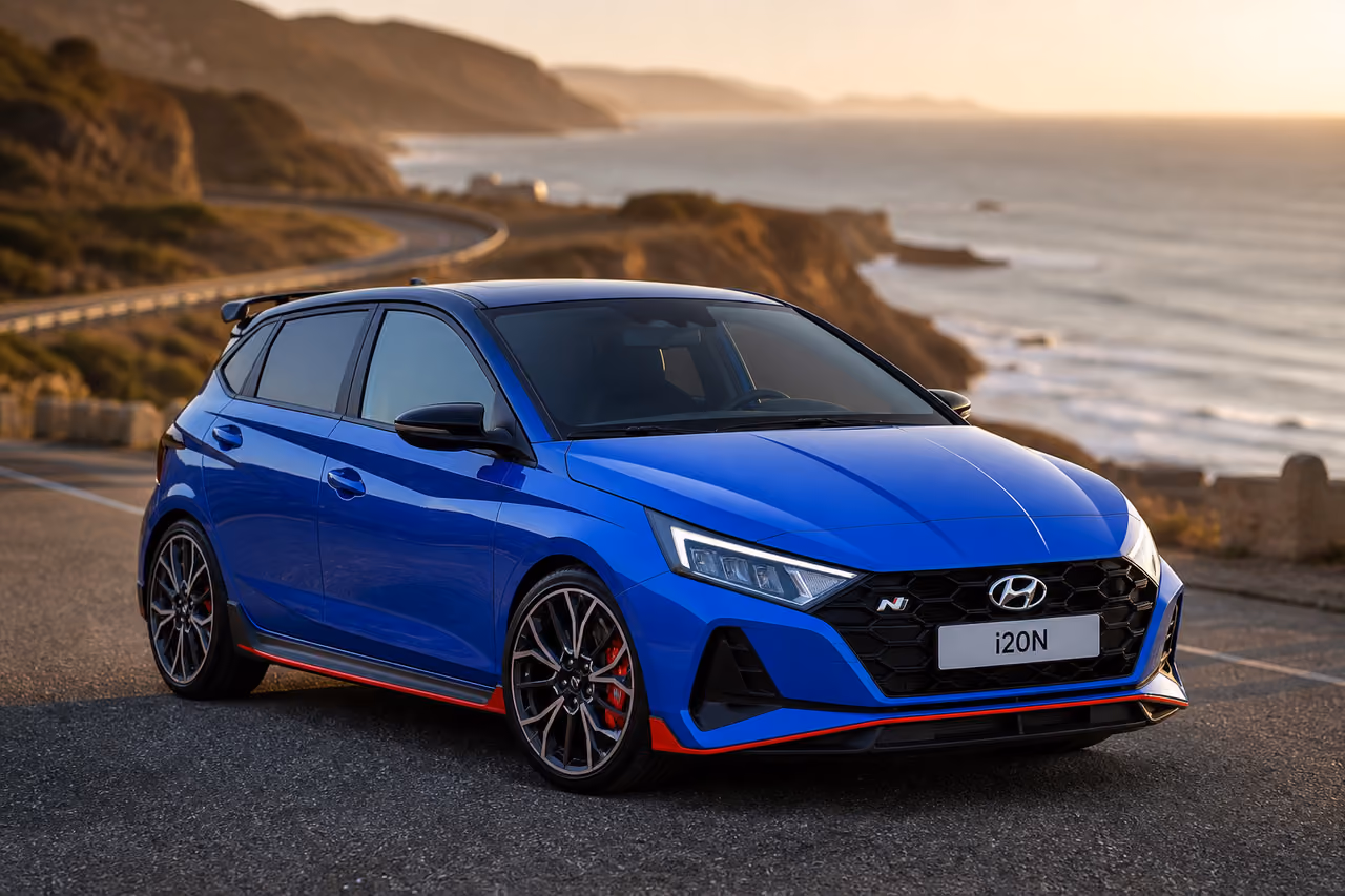 Hyundai I20n Hatchback Parked on a Coastal Road