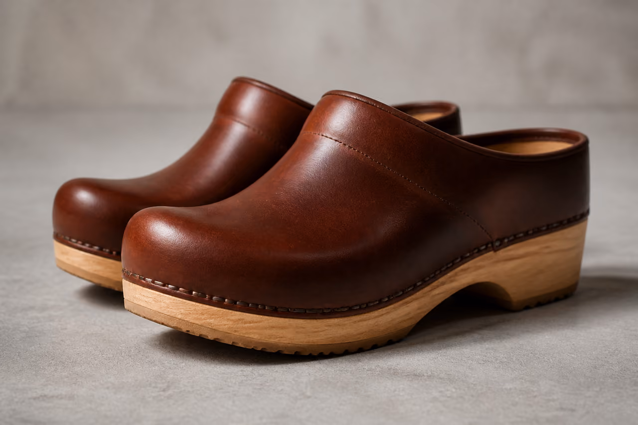 Classic Dansko Wooden Clogs on a Neutral Studio Background