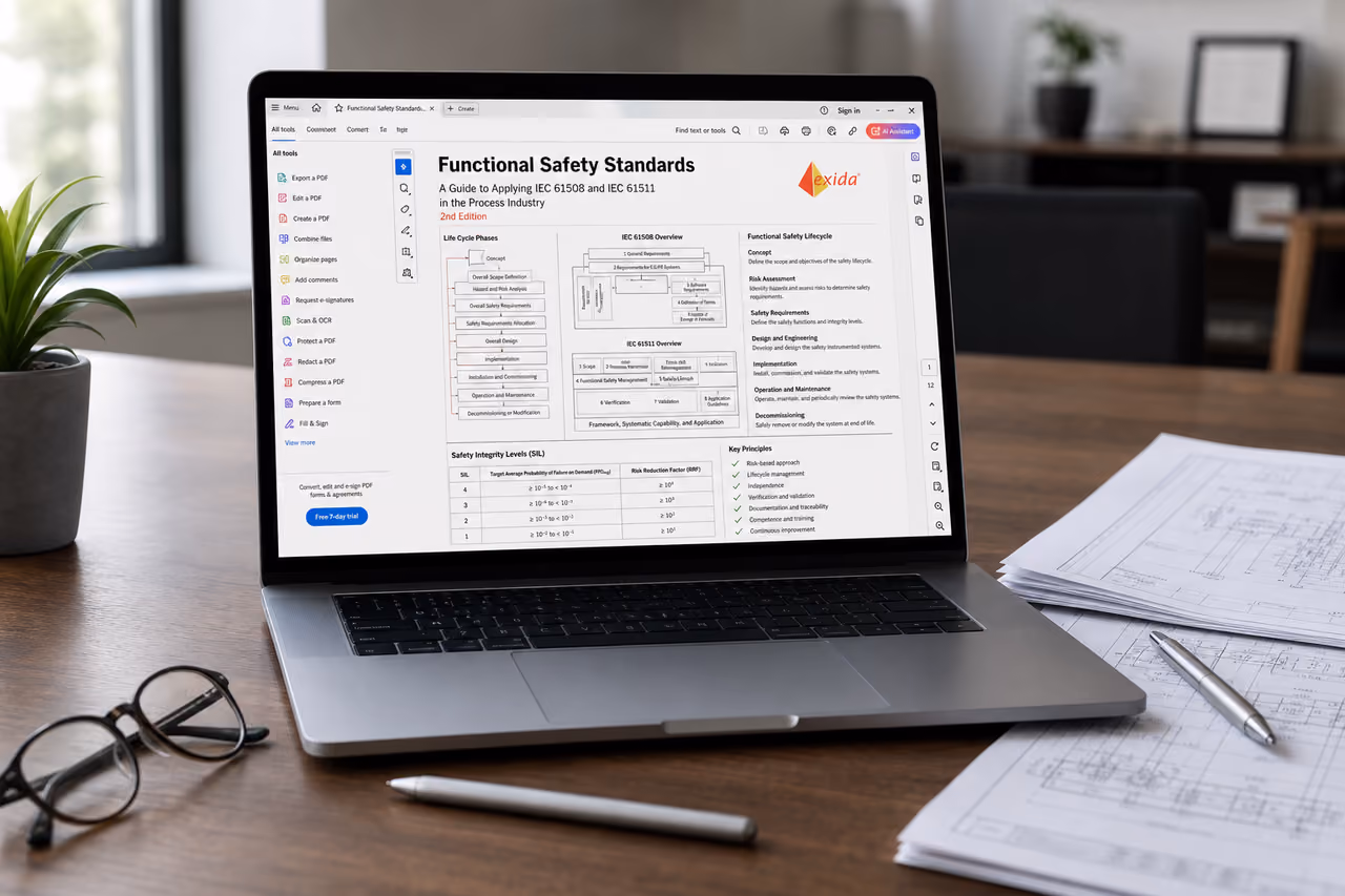 Engineer Reviewing Functional Safety PDF on Laptop Screen