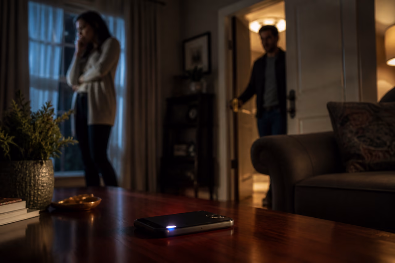 Distressed Woman and Hidden Phone Indicating Relationship Tension