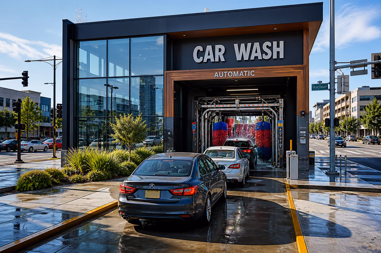 Automatic Car Wash Facility at an Urban Intersection